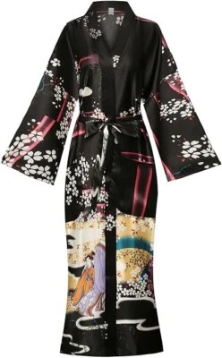 Women's Floral Long Kimono Robe Long black Long Silk bathRobe Ladies X-Large - Image 1 of 4