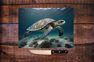 Sea Turtle Swimming In Ocean Tempered Glass Chopping Board - Christmas Gift