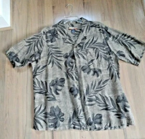 Havana Jack's Cafe Herren 100% Seide Blätter schwarz oliv Knopfleiste Hemd Größe L - Bild 1 von 7