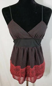 Chiffon Top, Spaghettiträger, gepunktet, schwarz & rot, Gr. S oder M, Made in USA - Bild 1 von 3