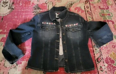 RARO Brighton Bordado Navidad Vacaciones Adornos Denim Vaquero Chaqueta Mujer L Foto 1 de 4