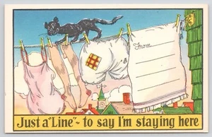 Postkarte "Nur eine Zeile zu sagen, ich bleibe hier" Comic Humor  - Bild 1 von 2