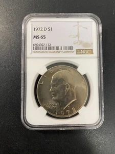 1972 D EISENHOWER DOLLAR NGC MS-65 - UNCIRCULATED - IKE DOLLAR - CERTIFIED - $1 - Picture 1 of 2
