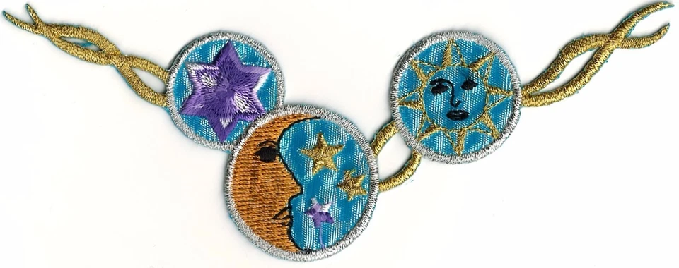 Blue Sun Crescent Moon Purple 6 Point Star Astrology Yoke Embroidery Patch - Image 1 of 1