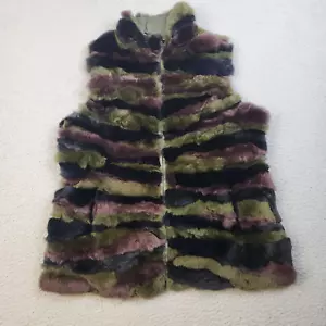 Metric Knits Rabbit Fur Striped Camo Vest Womens Medium Reversible Gorpcore SOFT - Picture 1 of 8