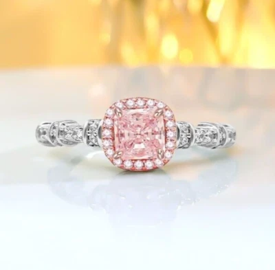 18K Gold Vermeil Pink Diamond Sugar Cube Ring, Lab Grown Diamond - Image 1 of 4