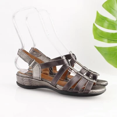 Sandalia Clarks para mujer Tiffani Oribel talla 7 cuero plateado zapato elástico con tira trasera Foto 1 de 4