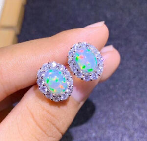 Fire Opal Sterling Silver Blue Gemstone Earrings Fine Earrings for