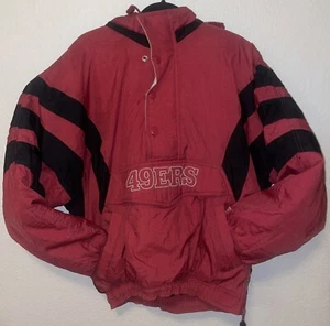 San Francisco 49ers 90s STARTER puffer jacket red black NFL 30/28 - Picture 1 of 12