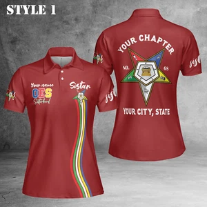 Custom Name OES Order of the Eastern Star Sistar Freemasonry 3D Women Polo S-5XL - Picture 1 of 9