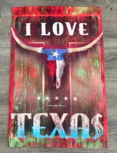 I Love Texas Cabeza de Novillo Calavera Bandera Americana Rojo Blanco Azul Tapiz Colgante de Pared - Imagen 1 de 2