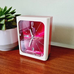 Vintage Rhythm Atomic Space Age Alarm Clock Japan 3HA001 Red Mid Century Clock - Picture 1 of 12