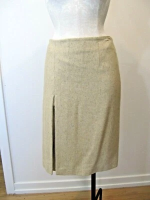 Falda recta beige con abertura Calypso de Christiane Celle mezcla de lana seda, talla S Foto 1 de 4