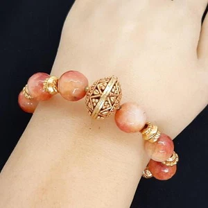 Genuine 34.80ctw Carnelian 14K Rose Gold Silver Bolo Bracelet 29g - Picture 1 of 4