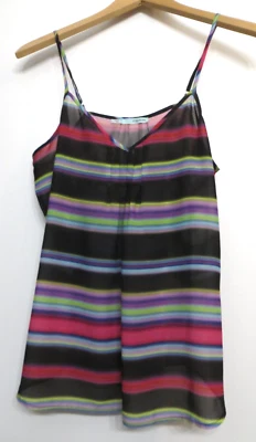Maurices Shirt Womens Large Black Multicolor Striped Tank Top Rainbow Sheer - Image 1 of 4