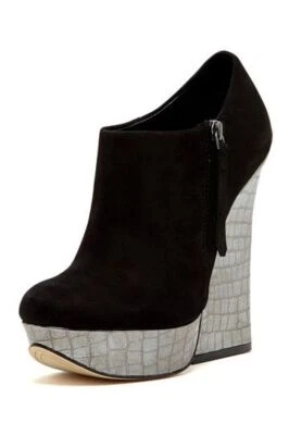 BOUTIQUE 9 Booties 7.5 ELISTER Zip Suede Platform Pewter Reptile Block Boots NEW - Image 1 of 4