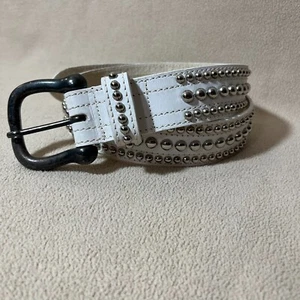 Jenny and The Boys 3 Row Silver Studded White Leather Belt Brass Buckle Western - Picture 1 of 6