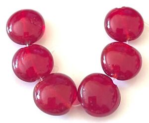 6 Lampwork Handmade Glass Silver Foil Siam Red Coin Lentil Beads 15mm