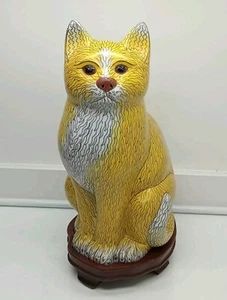 Figura china vintage escultura gato en esmalte cloisonné amarillo - Imagen 1 de 13