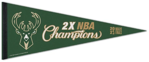 Milwaukee Bucks 2-TIME NBA CHAMPIONS Premium Felt 12x30 Collectors PENNANT Cover