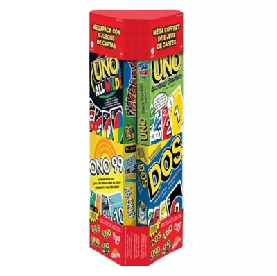 NEW Mattel UNO Mega Pack Ono 99, DOS, Phase 10, UNO All Wild, 6 Card Games- 2024 - Image 1 of 3