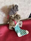 Boyds Bears Mooselsox #562456  Plush  6? Xmas Moose Orn.  W/ Stocking Nwt ??