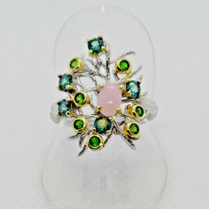 Rosa Opal Chromdiopsid Mystik Topas Ring  925 Silber 585 WG vergoldet 17,2 mm 54 - Bild 1 von 4