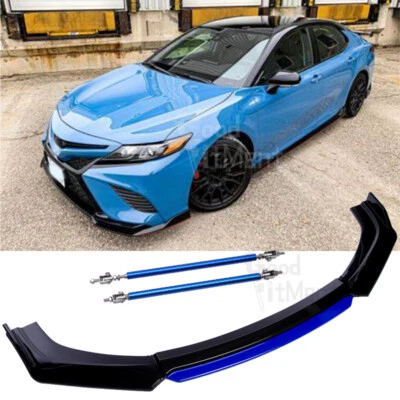 Alerón divisor de labios para parachoques delantero negro y azul para Toyota Camry SE XSE + varillas de puntal Foto 1 de 4