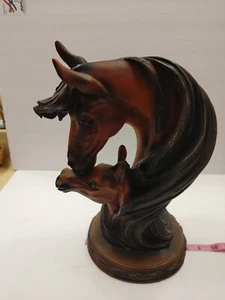 Stunning Resin Brown Horse Head With Colt/Foal Baby 14"x8" - Picture 1 of 8