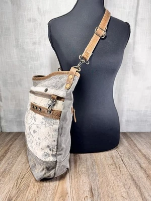 Myra Bag Canvas & Leather Crossbody Purse Small Dual-Strap Boho Shoulder Bag - Image 1 of 4