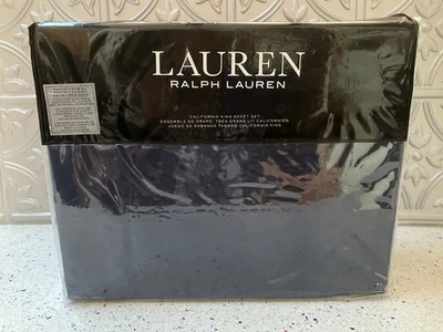 Ralph Lauren California King Sheet Set Navy Blue "Sloane" New 100% Cotton - Image 1 of 2