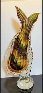 VINTAGE 14” MURANO GLASS FISH SCULPTURE MADE IN ITALY Yellow Gold Glitter - Picture 1 of 5