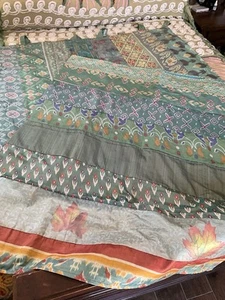 Multicolor Silk Curtain Drape 2 Panels Approx 44” By 78” Floral Leaves - Picture 1 of 7