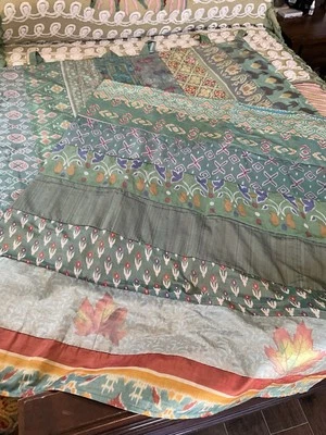 Cortina de seda multicolor 2 paneles aproximadamente 44” por 78” hojas florales Foto 1 de 4