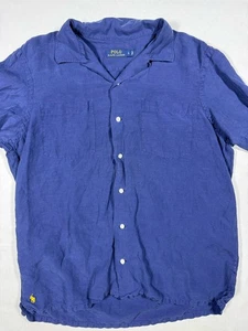 Polo Ralph Lauren Herren L Blau Leinen Seide Mischung Langarm Hemd Pony Logo - Bild 1 von 7