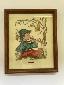 VTG cross Stitch Framed Picture “Little Tooter ” Hummel Design Needlepoint - Picture 1 of 5
