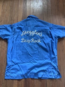 Vintage 60s Hilton Bowling Shirt Size L Blue Chain Stitch “Lou” - Picture 1 of 7
