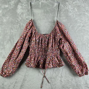 Blusa Zara Top Pequeña Rosa Naranja Floral Popelina Recortada Manga Abullonada Cottagecore - Imagen 1 de 13