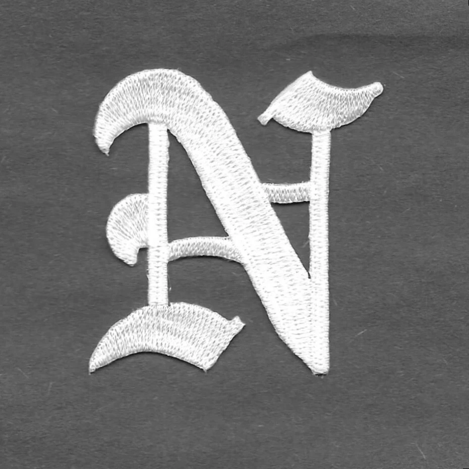 White Old English Letter N Patch 2" Tall Embroidered Cut out Iron on Sew on - Image 1 of 1