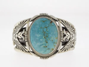 Natural Royston Turquoise Bracelet By Navajo Artist Herman Vandever - Picture 1 of 5