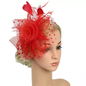 Women Fascinator Hat Cocktail Tea Party Hat Headband Flower Feather Hair Clip - Picture 1 of 23