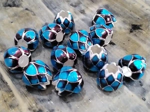 Alloy Enamel Bead, Flower, Silver & Prussian Blue, 9.5x9.5mm, Hole 4mm, 5 pce - Bild 1 von 2