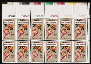 US USA Sc# 1580c MNH FVF Perf 10.9 PLATE# BLOCK Angel Bell Christmas Xmas Prang - Picture 1 of 1