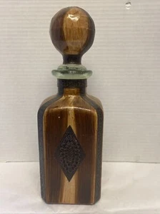 Karaffe Braun Leder Umwickelt Glasflasche Made In Italy - Bild 1 von 7