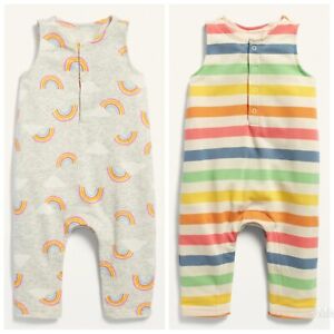 NWT OLD NAVY 12/18 MONTH RAINBOWS & STRIPES FULL 1-PIECE ROMPER SET 