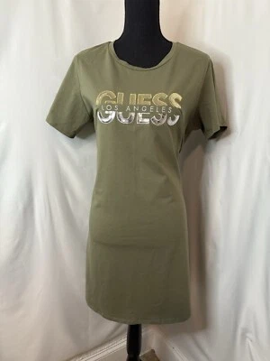 Vestido Camiseta Guess Los Angeles Para Mujer Verde Bling Embellecido Estrás Talla L Foto 1 de 4