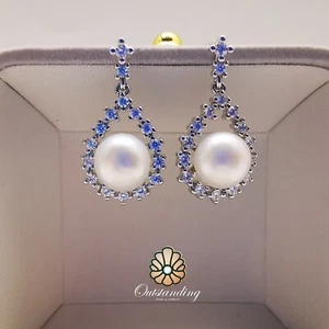 Genuin 0.5ct Moissanite Solitaire 8.8mm White Pearl Earrings Real 950 Platinum - Picture 1 of 24