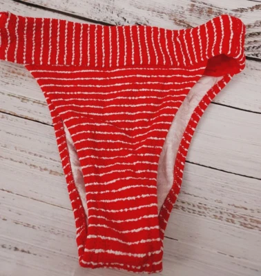 Parte inferior de bikini Seafolly Seaside a rayas chile rojo con bandas tiro alto talla 6 nueva sin etiquetas Foto 1 de 4