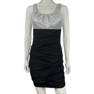 Ruby Rox Womens Mini Dress Size M Black & Silver Sequinned Sleeveless - Picture 1 of 12