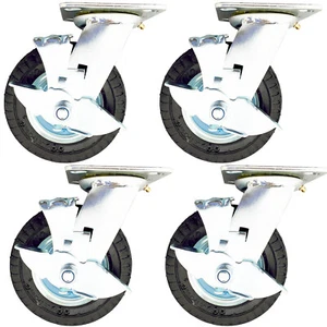 4x Pneumatic Caster Wheel 6Inch Industrial Inflatable Castor Swivel&Lock/brake - Picture 1 of 12